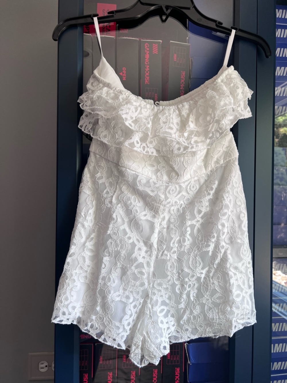 Bebe white lace strapless romper size 2
